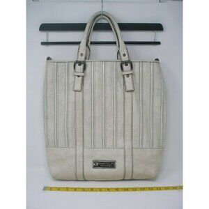 SIMPLY VERA - Vera Wang Large Creamy White & Gray Pin Striped Stitched Tote Bag!